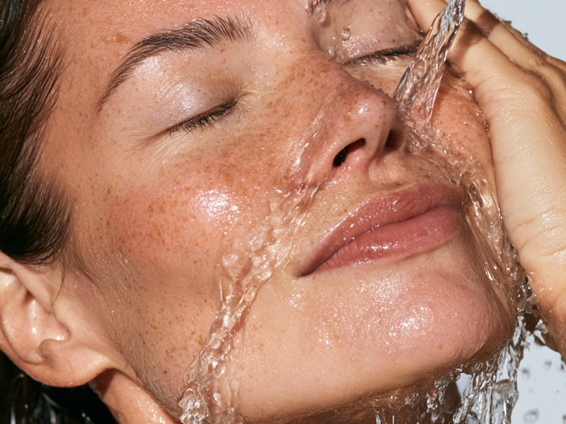 Retirando producto facial con agua
