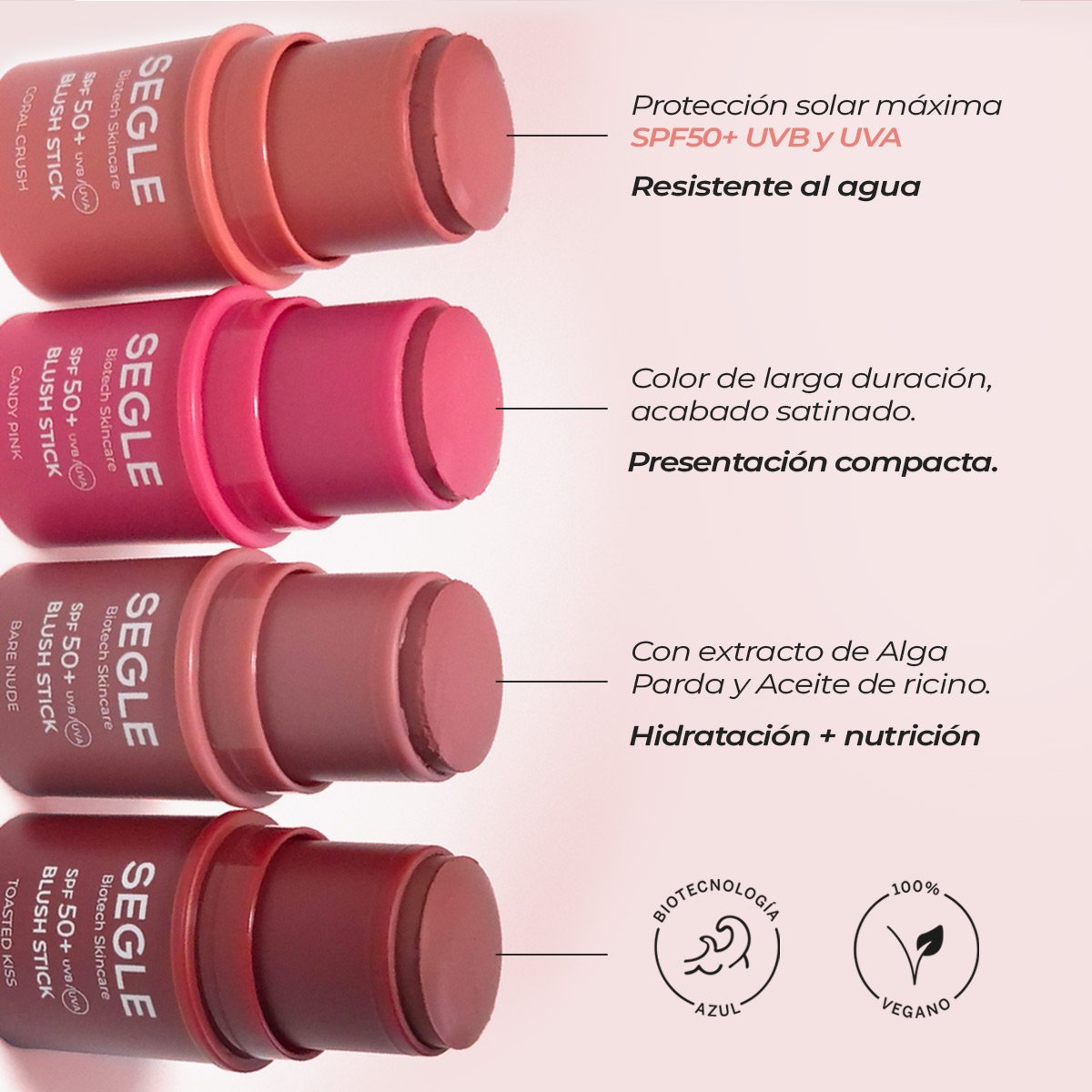 Blush Sticks SPF50+ SEGLE, los 4 tonos, vista 2